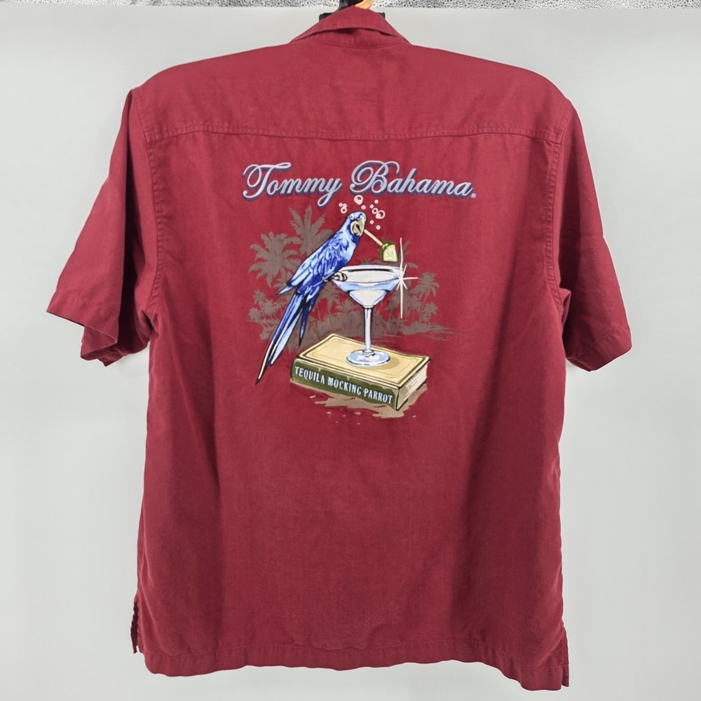 Tommy Bahama Tequila Mocking Parrot Macaw Silk‎ Hawaiian Camp Button Shirt Large